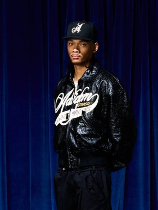 Adidem Asterisks Crocodile Cursive Black Bomber Jacket