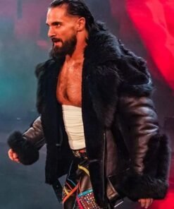 Seth Rollins WWE Black Shearling Leather Jacket