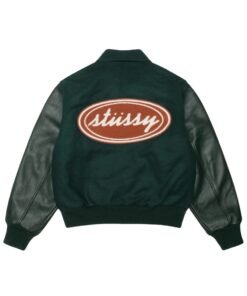 Stussy Script Oval Varsity Jacket Green