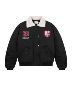 Boa Lapel Casual Padded Black Jacket
