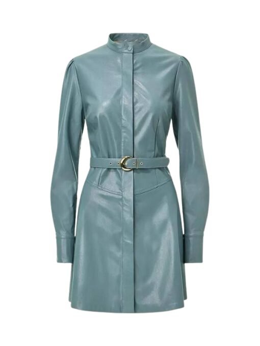 E! News 2025 Emily Curl Blue Belted Dress