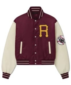 Rhude Batting Cage Maroon And Cream Varsity Jacket