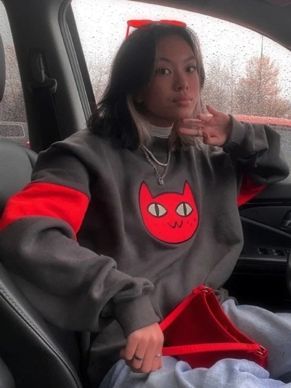 Marceline Cat Pullover Sweater Grey