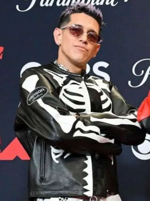 MTV Awards 2025 Black Skeleton Leather Jacket