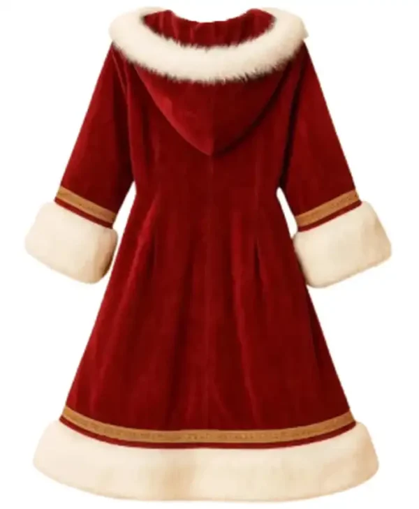 Santa red velvet hooded coat back view