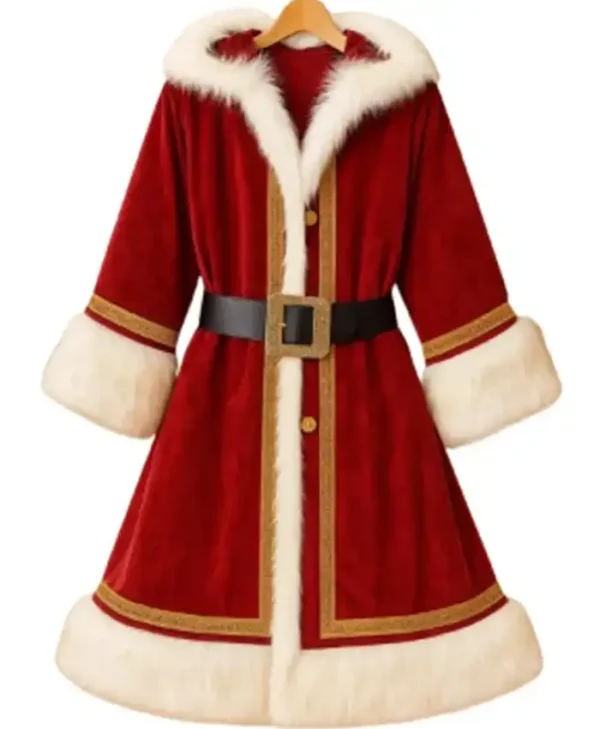 Santa red velvet hooded coat front view