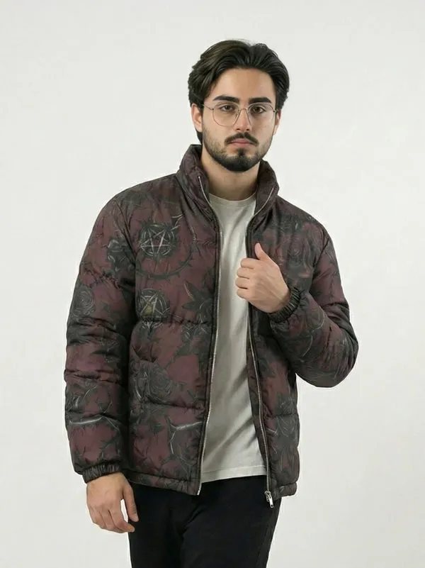 Men’s premium dark floral printed puffer winter outerwear