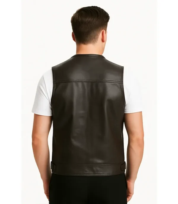 Safari brown leather vest second view detail