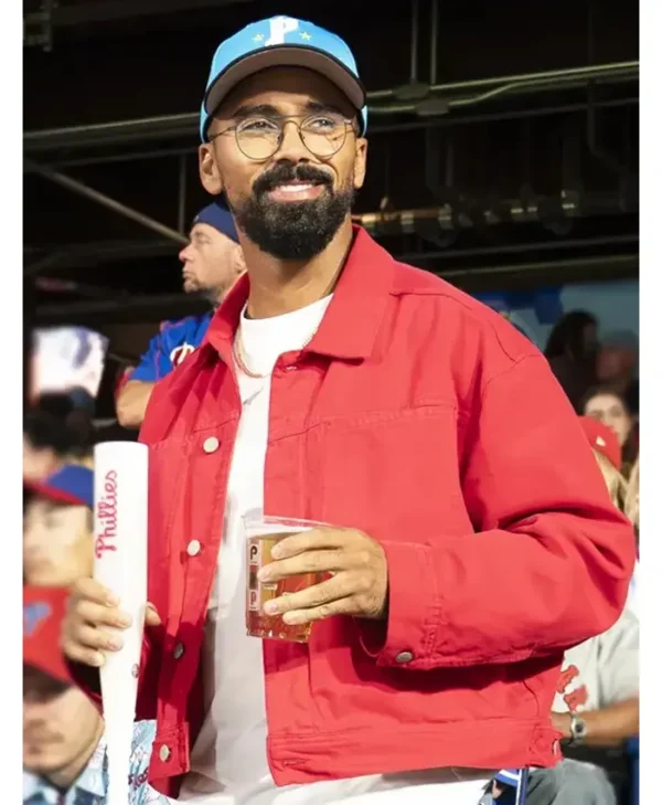 OShon wearing a red jacket front view from Abbott Elementary
