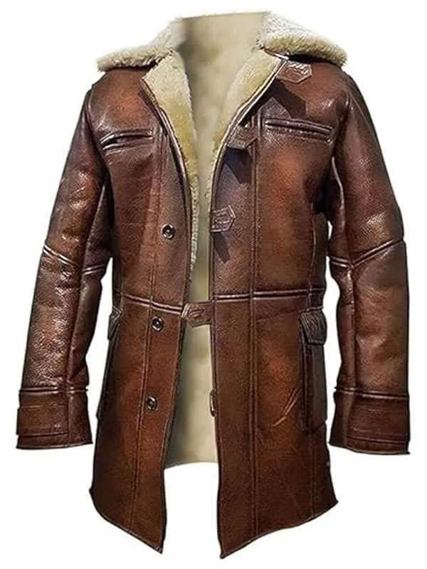 Bane brown leather shearling coat from The Dark Knight Rises
