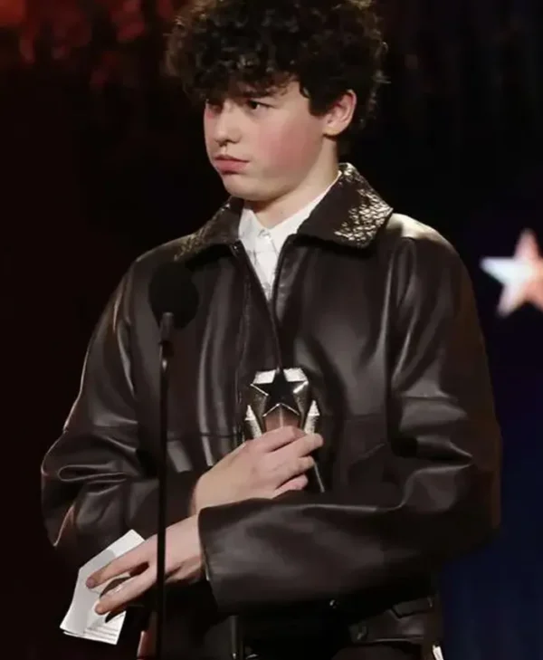 Owen Cooper brown jacket right side view at Critics Choice Awards