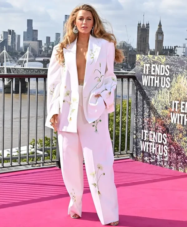 Blake Lively white suit close up detail at It Ends With Us event