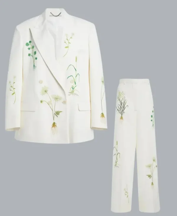 Blake Lively wearing a white suit front view at It Ends With Us event