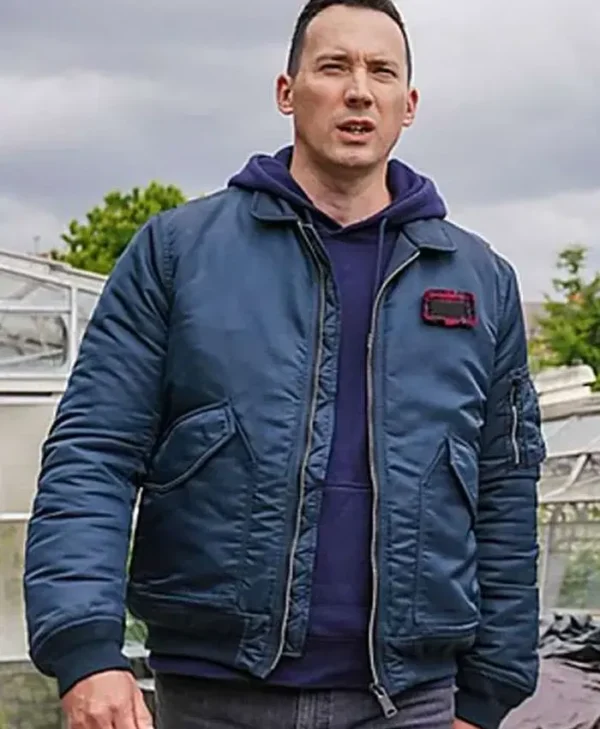 Jack Hodgson Silent Witness blue bomber jacket front