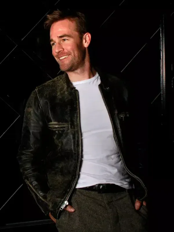 James Van Der Beek vintage moto leather jacket
