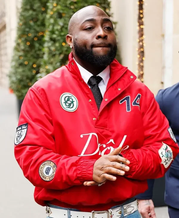 Davido red jacket left side view at Paris Fashion Week 2026
