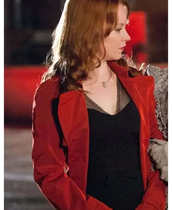 Jilly Kitzinger Torchwood red coat close up detail