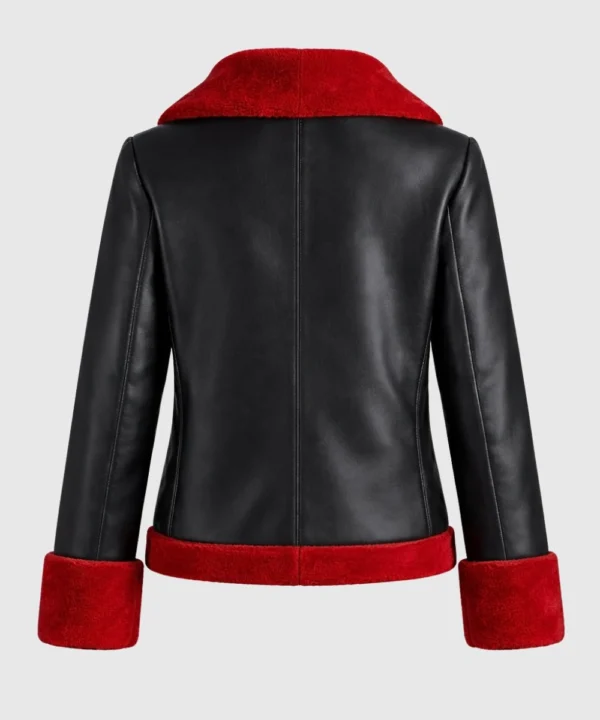 Valentine Day women’s red and black shearling leather aviator jacket