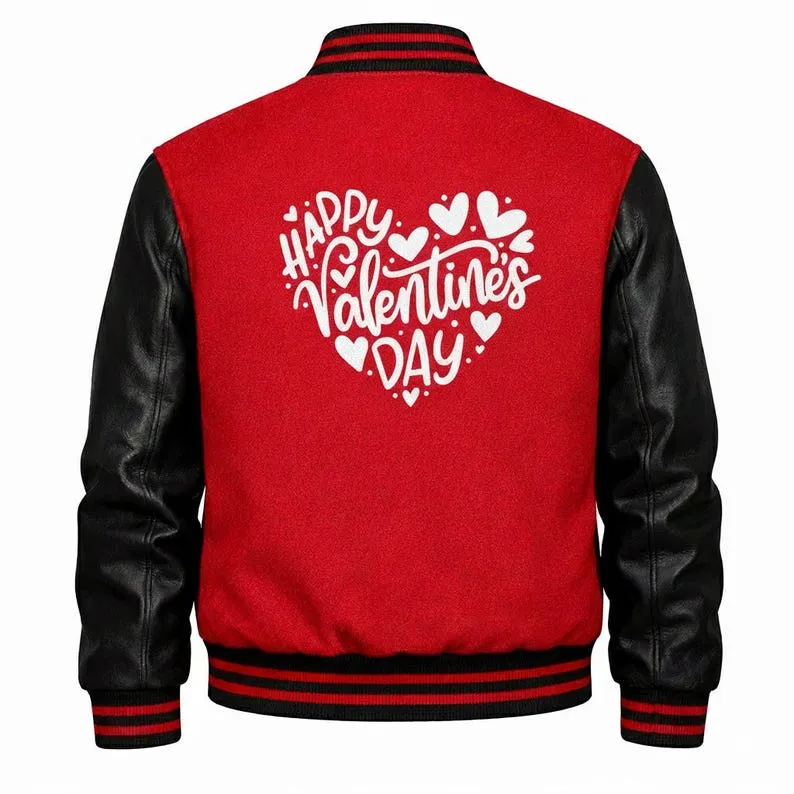 Valentine’s Day heart letterman varsity jacket with romantic design