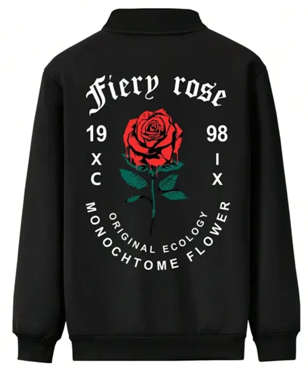 Black jacket with romantic rose slogan design