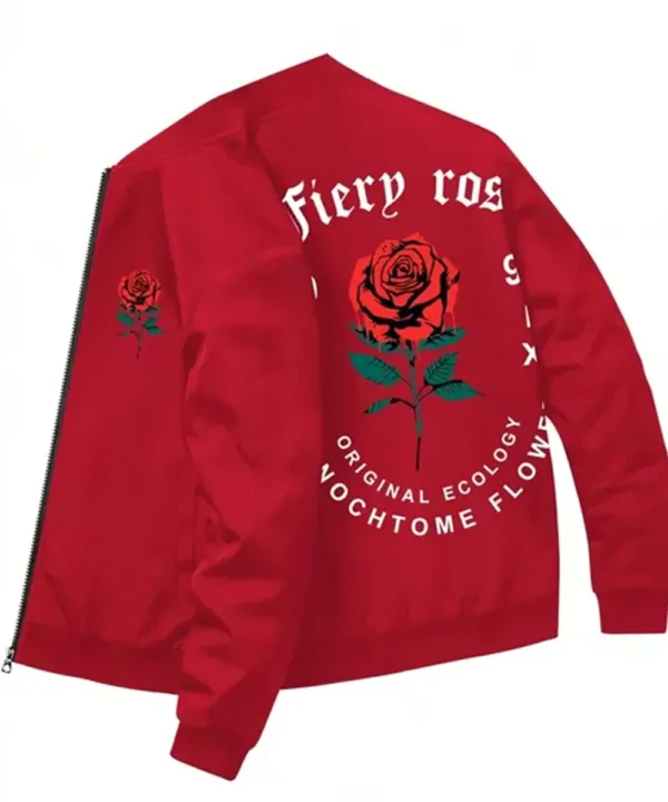 Valentine’s Day red jacket with rose and slogan print