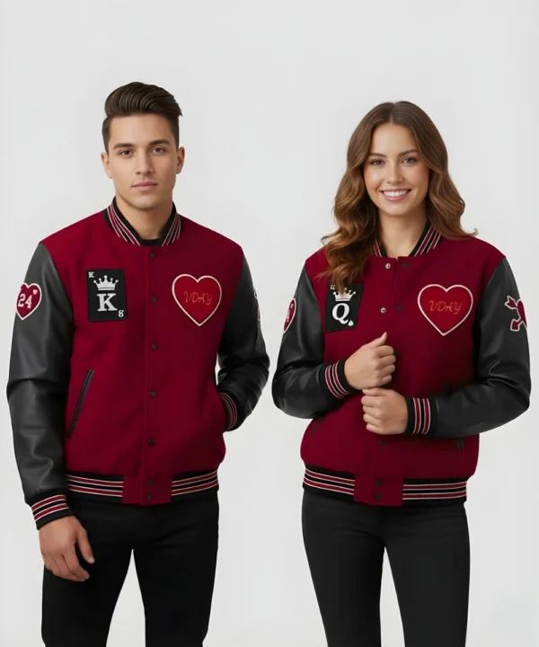 Valentine’s Day pack of 2 red and black couples varsity bomber jackets