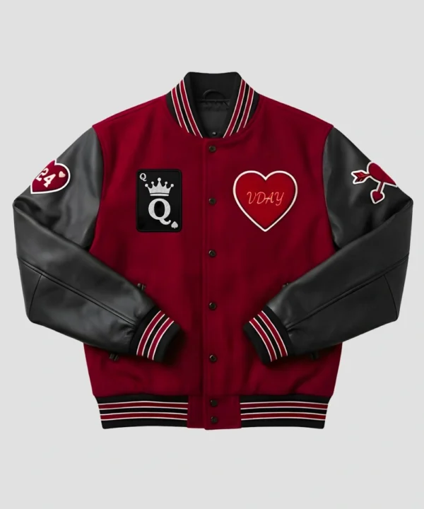 Red and black Valentine’s Day couples bomber varsity jacket set