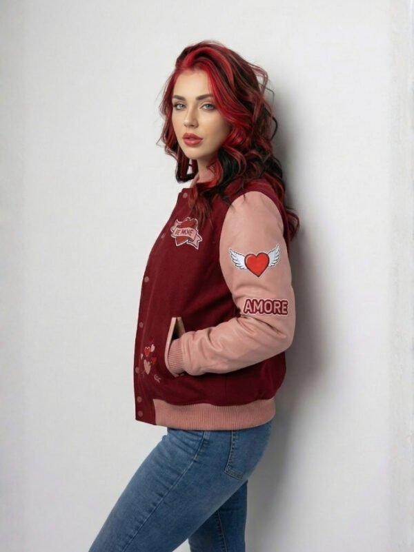 Valentine Day red varsity jacket for women