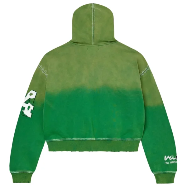 Valley Dreams green zigzag stitched sun moon graphic zip-up hoodie