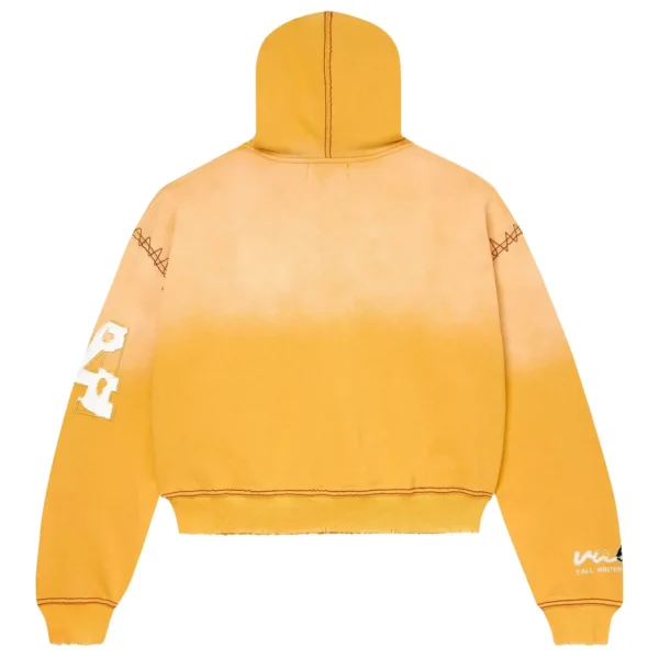 Valley Dreams yellow zigzag stitched sun moon graphic zip-up hoodie