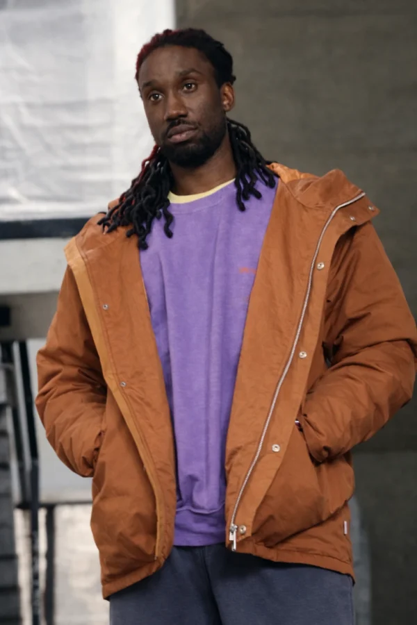 Muscle orange hooded jacket from Culprits season 1 stylish outfit