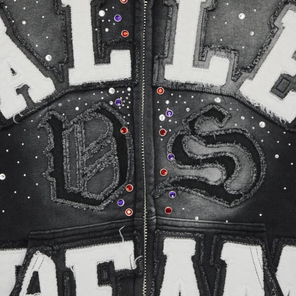 Detail view of Vale Forever Valley Dreams Classico black zip-up hoodie