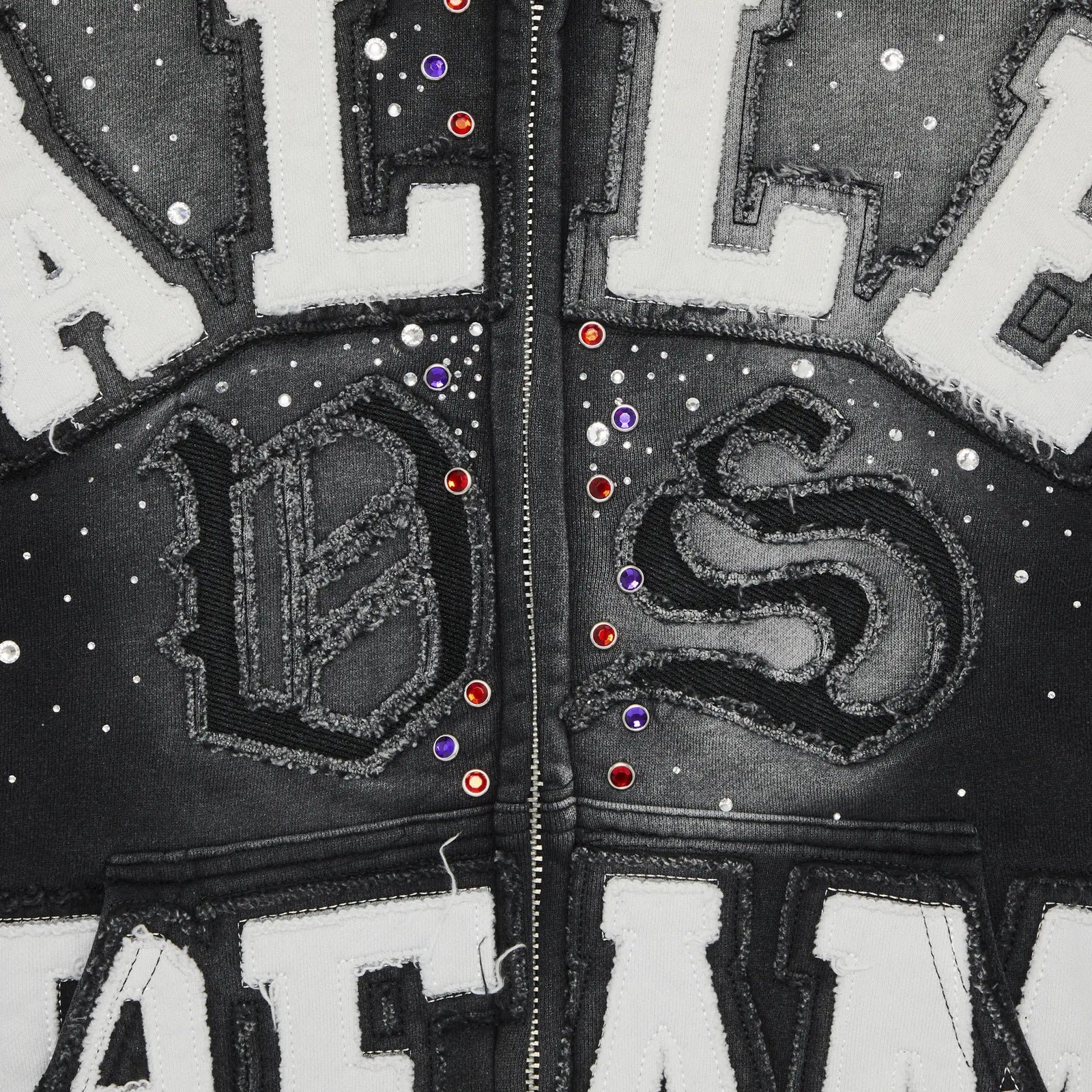 Detail view of Vale Forever Valley Dreams Classico black zip-up hoodie