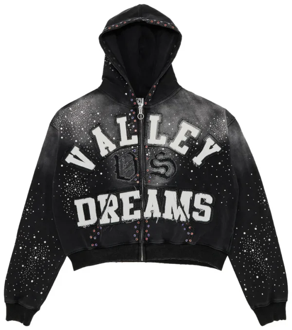Front view of Vale Forever Valley Dreams Classico black zip-up hoodie