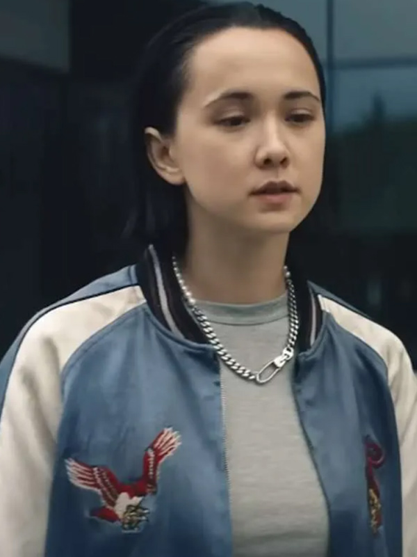 Jordan Li blue bomber jacket from Gen V TV series
