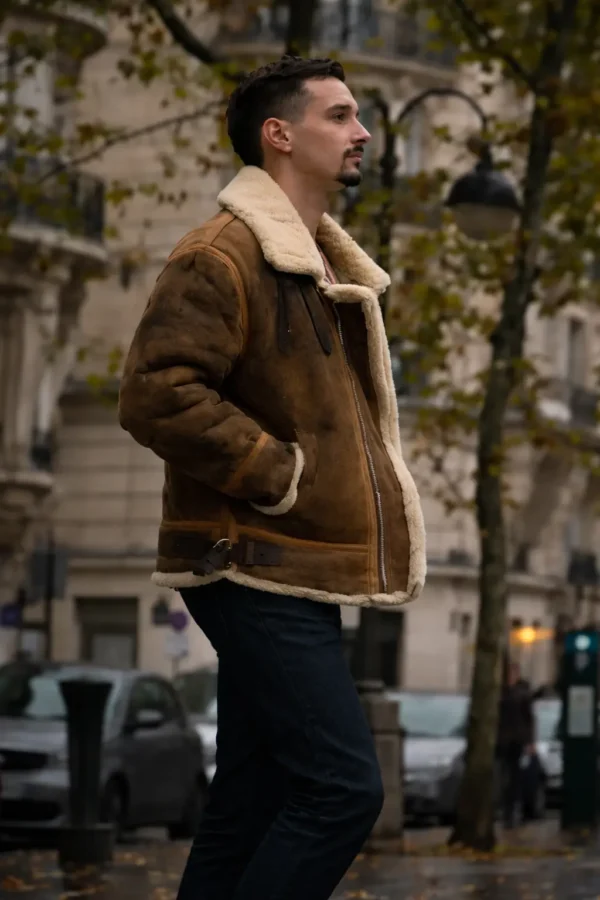 Bruce brown shearling suede leather jacket Berlin TV series