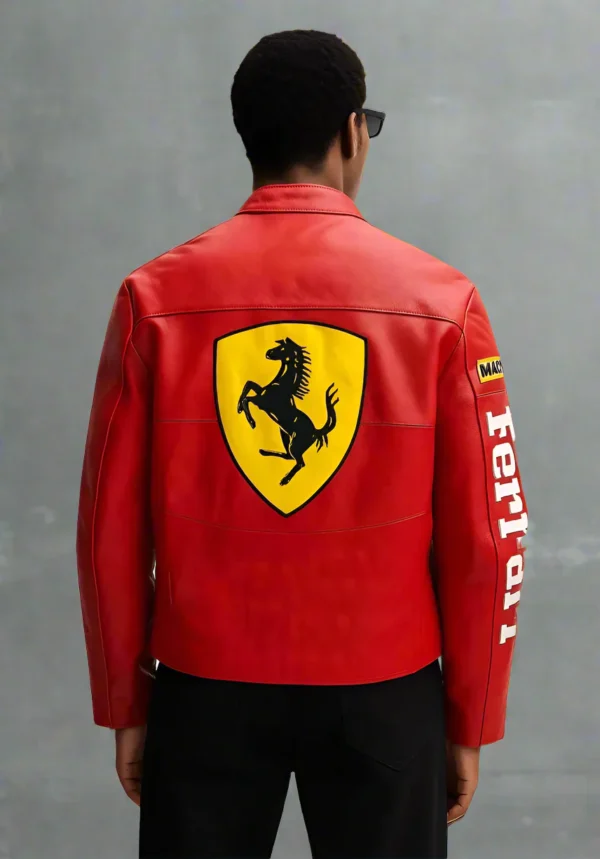 red Ferrari leather jacket with premium racing style