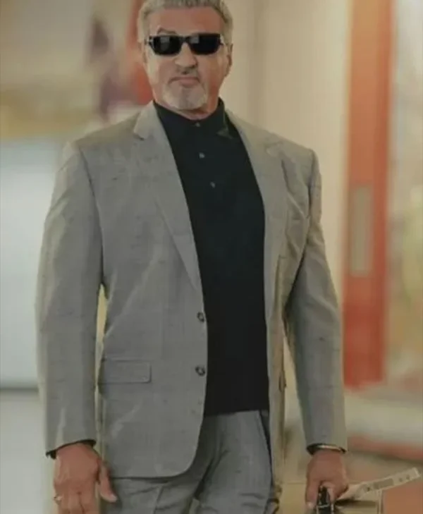 Sylvester Stallone Tulsa King 2022 grey blazer coat front view