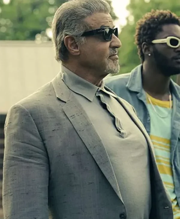 Sylvester Stallone Tulsa King 2022 grey blazer coat side view