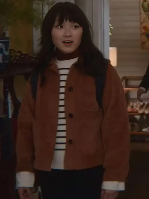 Thaddea Graham brown corduroy jacket from Season 4 stylish outfit
