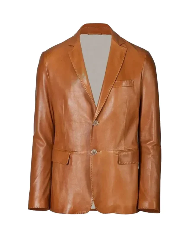 tan brown lambskin leather blazer premium soft leather tailored jacket