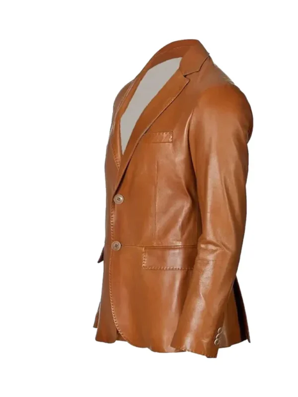 tan brown lambskin leather blazer side view tailored fit detail