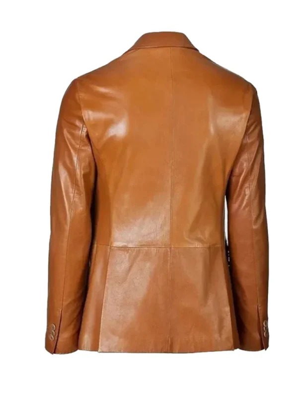 tan brown real lambskin leather blazer classic tailored luxury outerwear