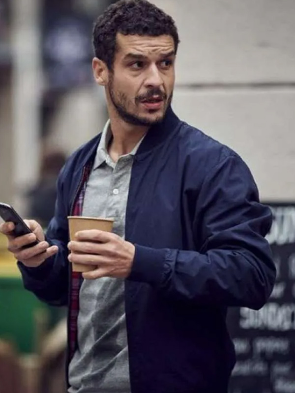 Youssef Guedira blue jacket from Lupin TV series stylish outfit