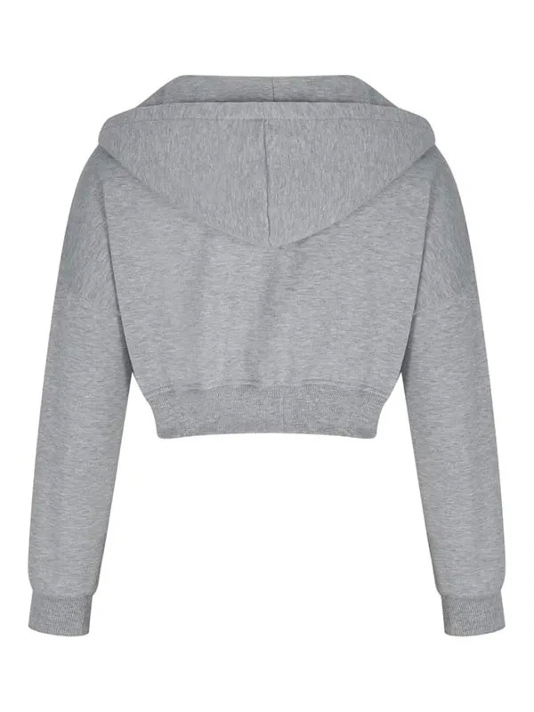 High-resolution secondary view of the custom-designed cropped hooded jacket on a pure white background.