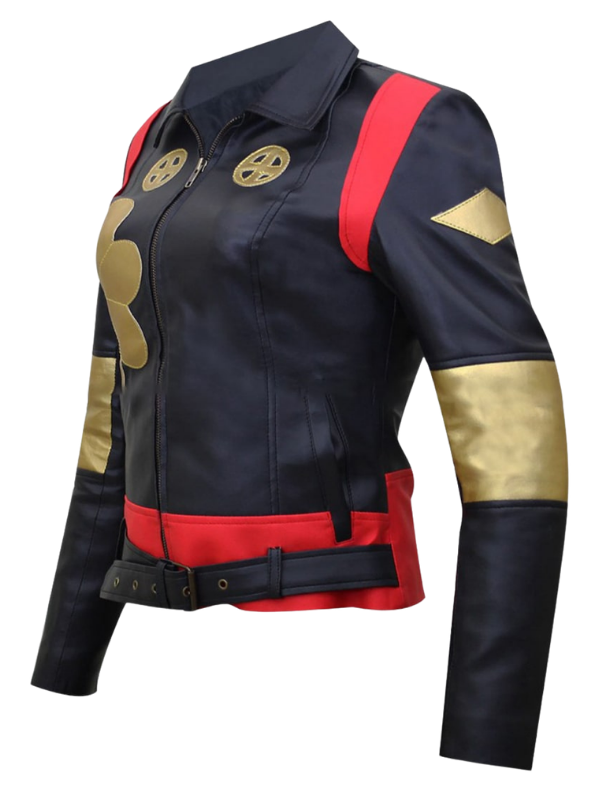 Front-side angled view of the custom-designed Suicide Squad Karan Fukhrana Katana jacket on a pure white background.