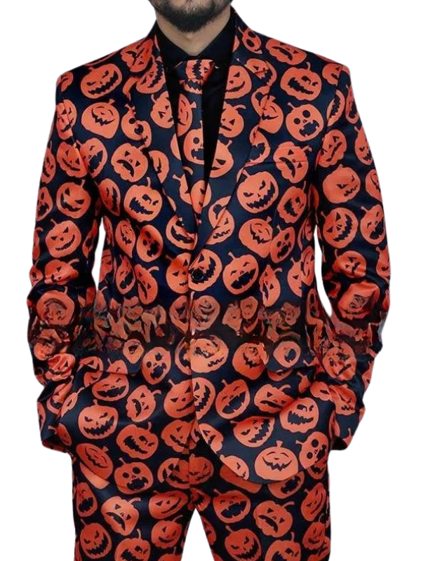 High-resolution main front view of the custom-made Halloween suit on a pure white background.