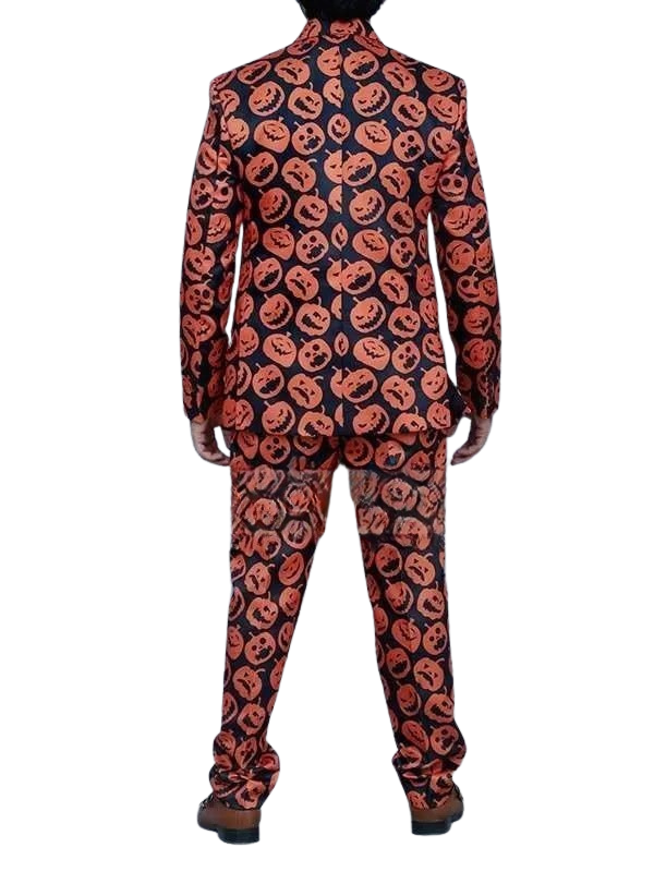 High-resolution secondary view of the custom-designed Halloween black suit on a pure white background.