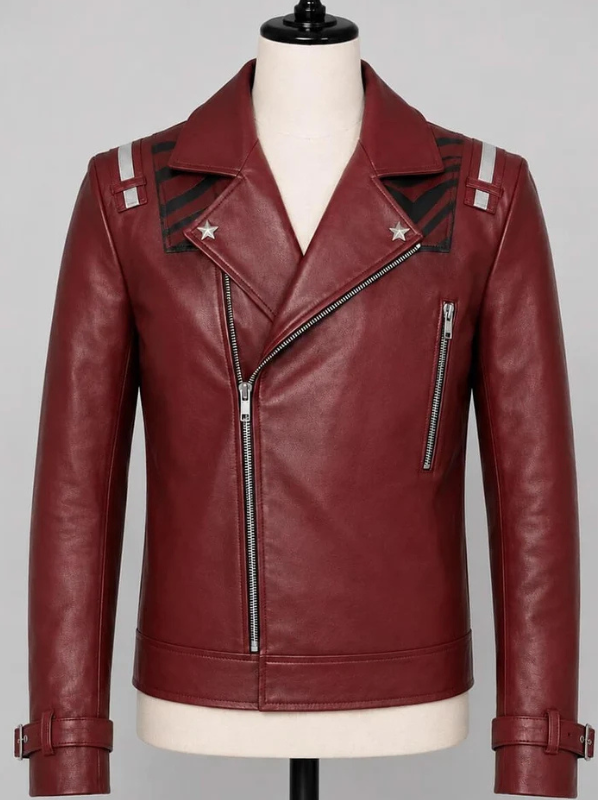 High-resolution main front view of the custom-made No More Heroes Travis Touchdown red jacket on a pure white background.
