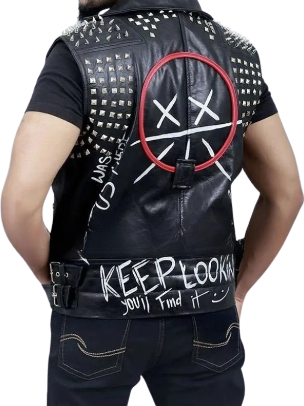 Fourth high-resolution view of the custom-made Wrench costume vest on a pure white background.
